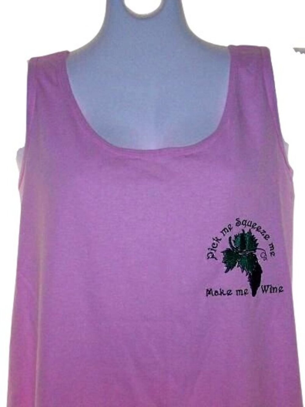 T-Shirt Tank Top Pink Gildan  Size Large Cotton Pick Me Squeeze Me Make me Wine